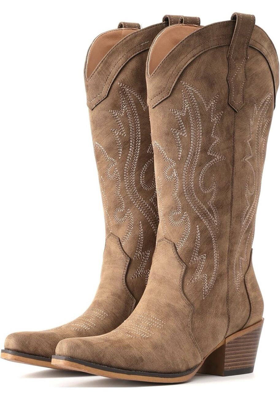 IUV Womens 9 Brown Chunky Heel Western Cowgirl Boots Mid Calf Snip Toe Shoes